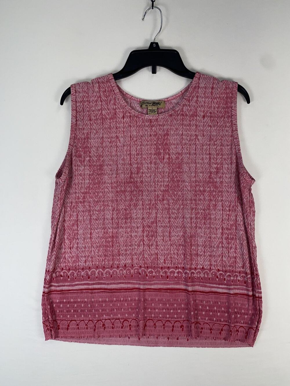 Pleat Pleat By Rafael Tank Top Womens Large Red Pleated Geometric Sleeveless